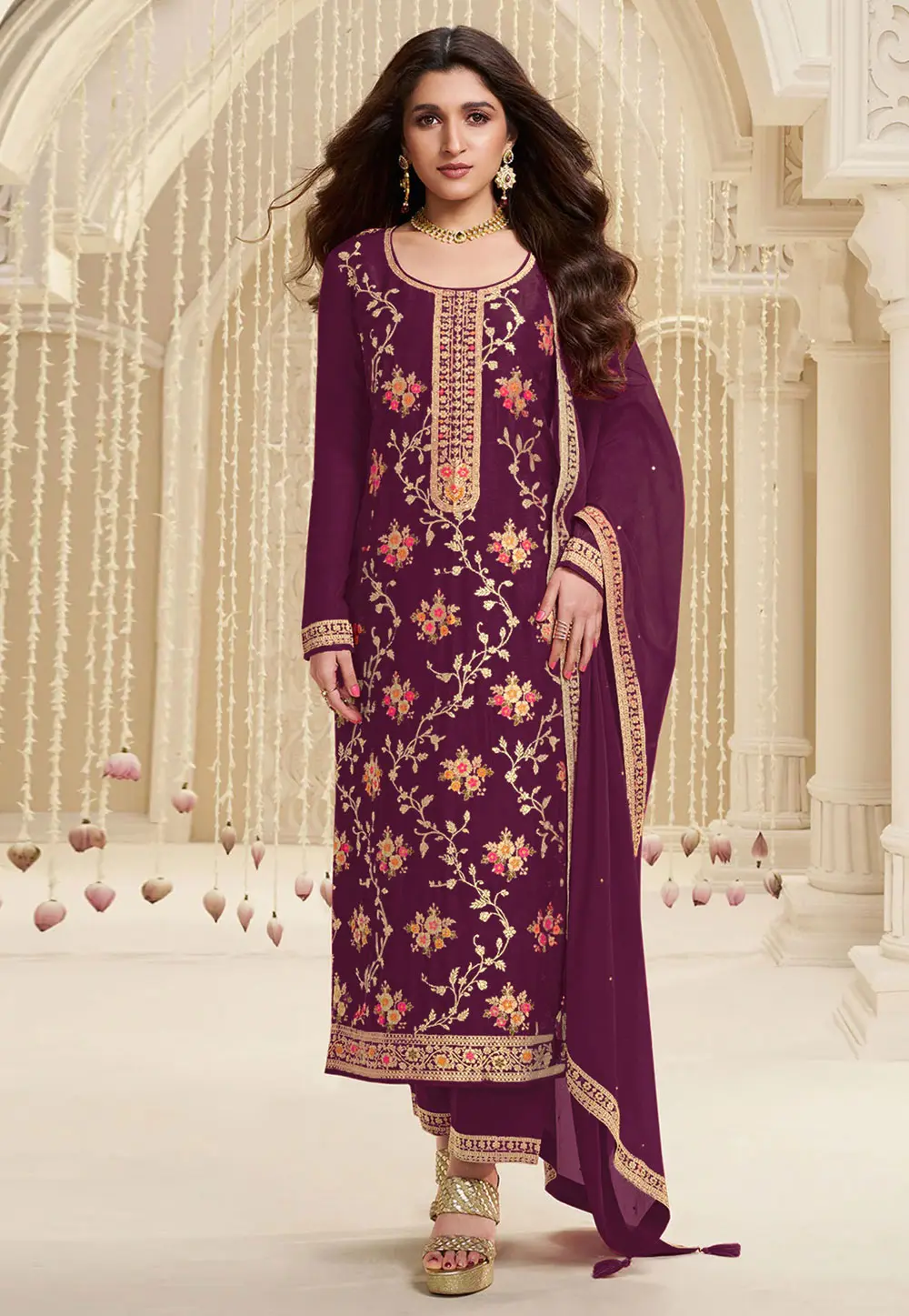 Purple Jacquard Pant Style Suit 301446