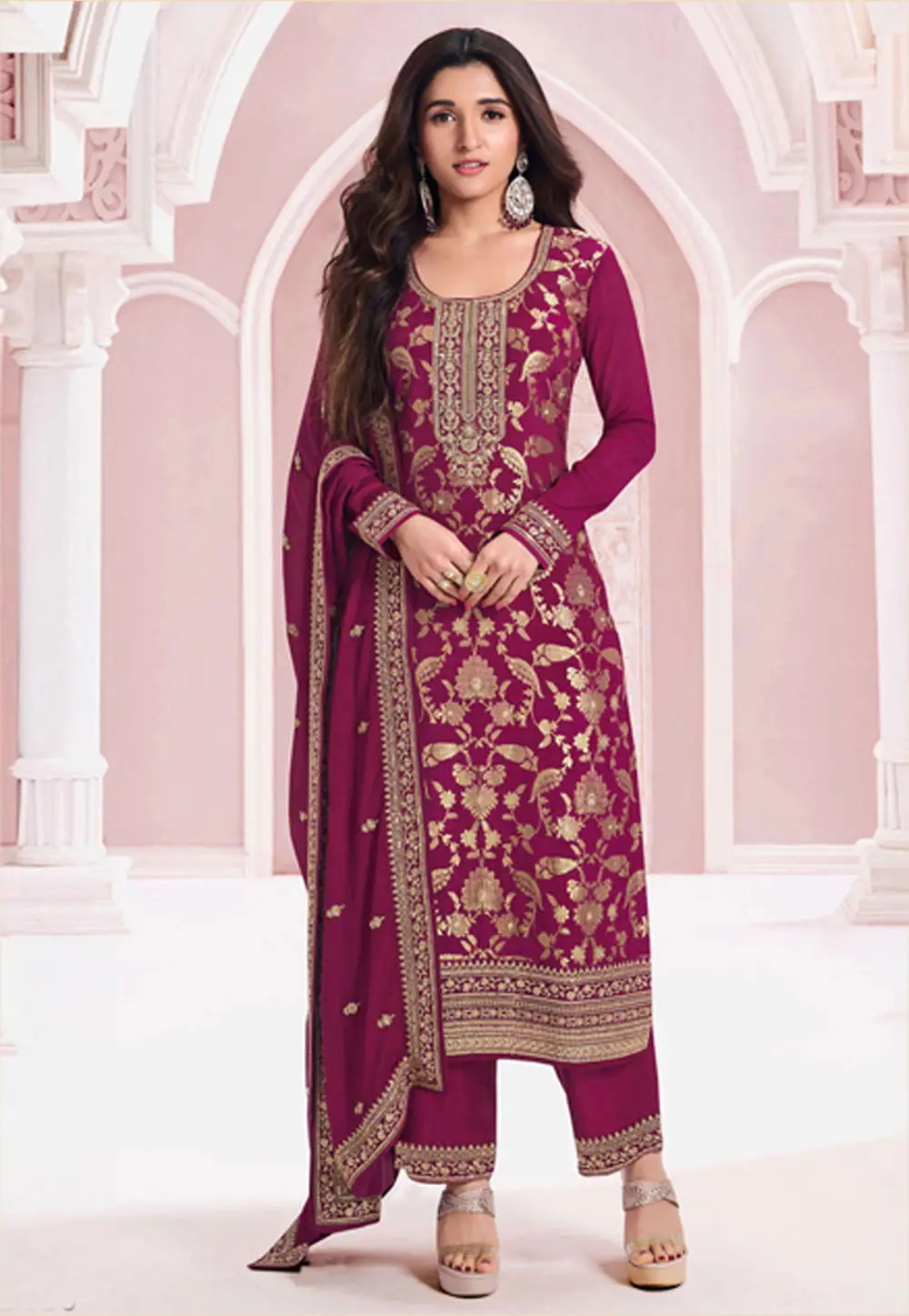 Purple Jacquard Pant Style Suit 298637