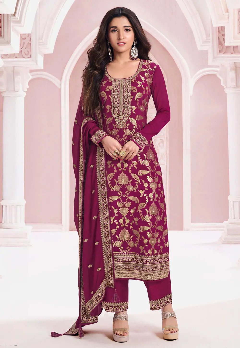 Purple Jacquard Pant Style Suit 298637