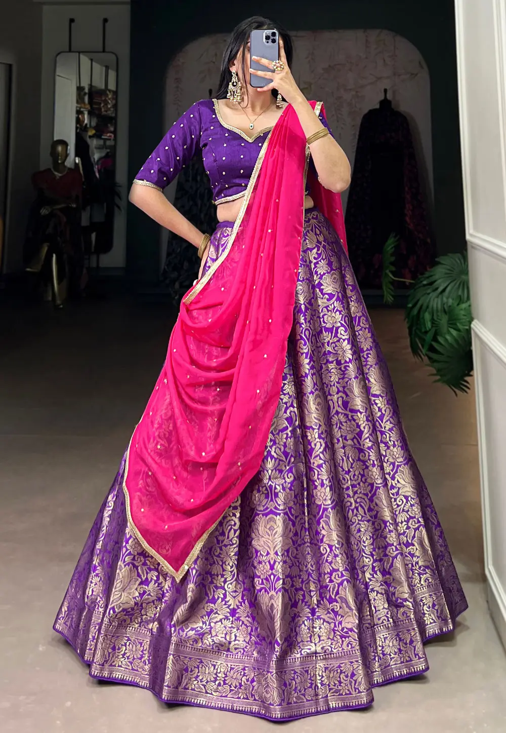 Purple Jacquard Silk Circular Lehenga Choli 304650