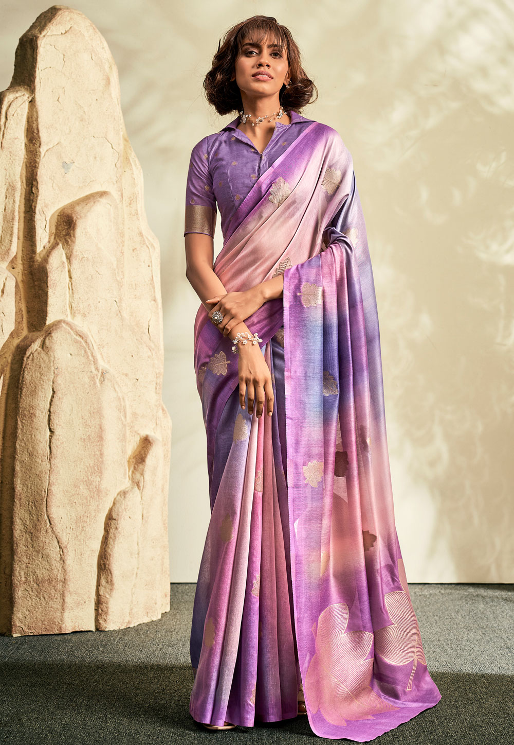 Purple Khadi Saree With Blouse 283828