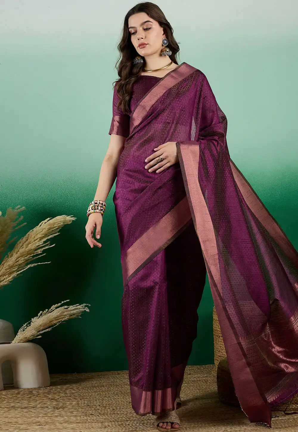 Purple Khadi Saree With Blouse 290229