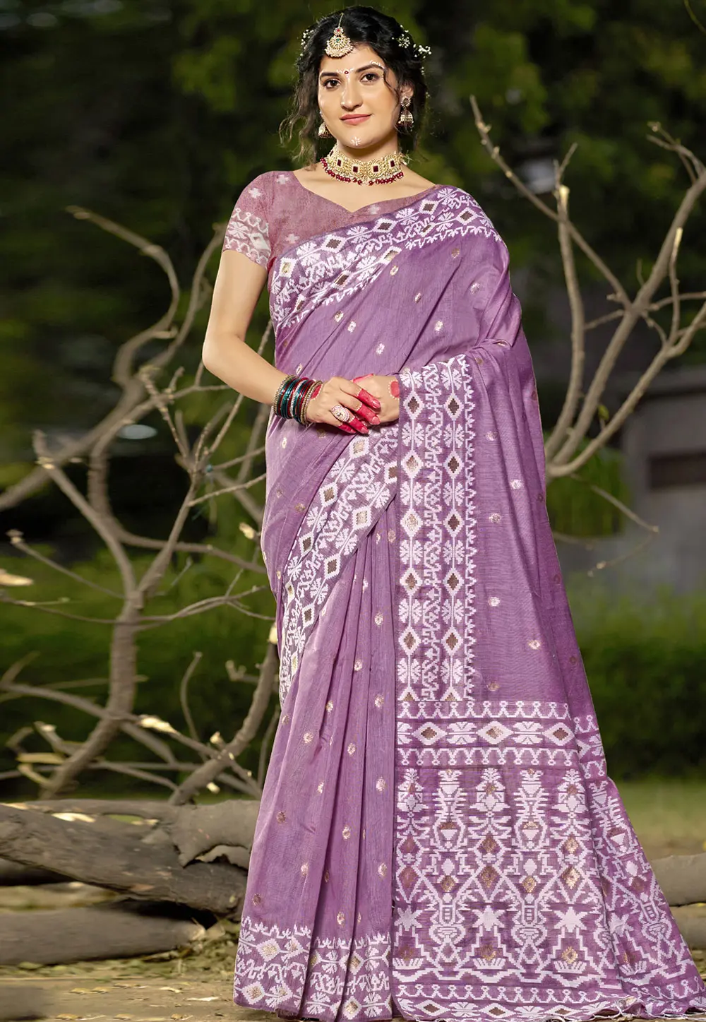 Purple Linen Saree With Blouse 303096