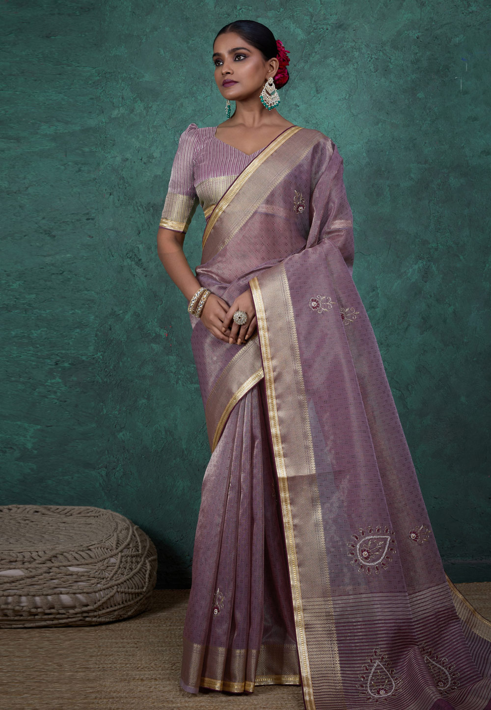 Purple Linen Saree With Blouse 309377