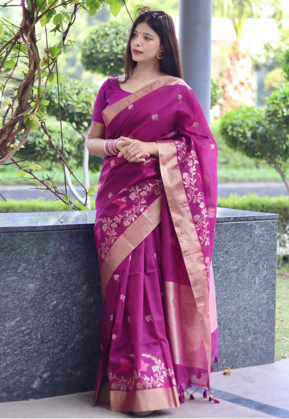 Purple Linen Saree With Blouse 278929