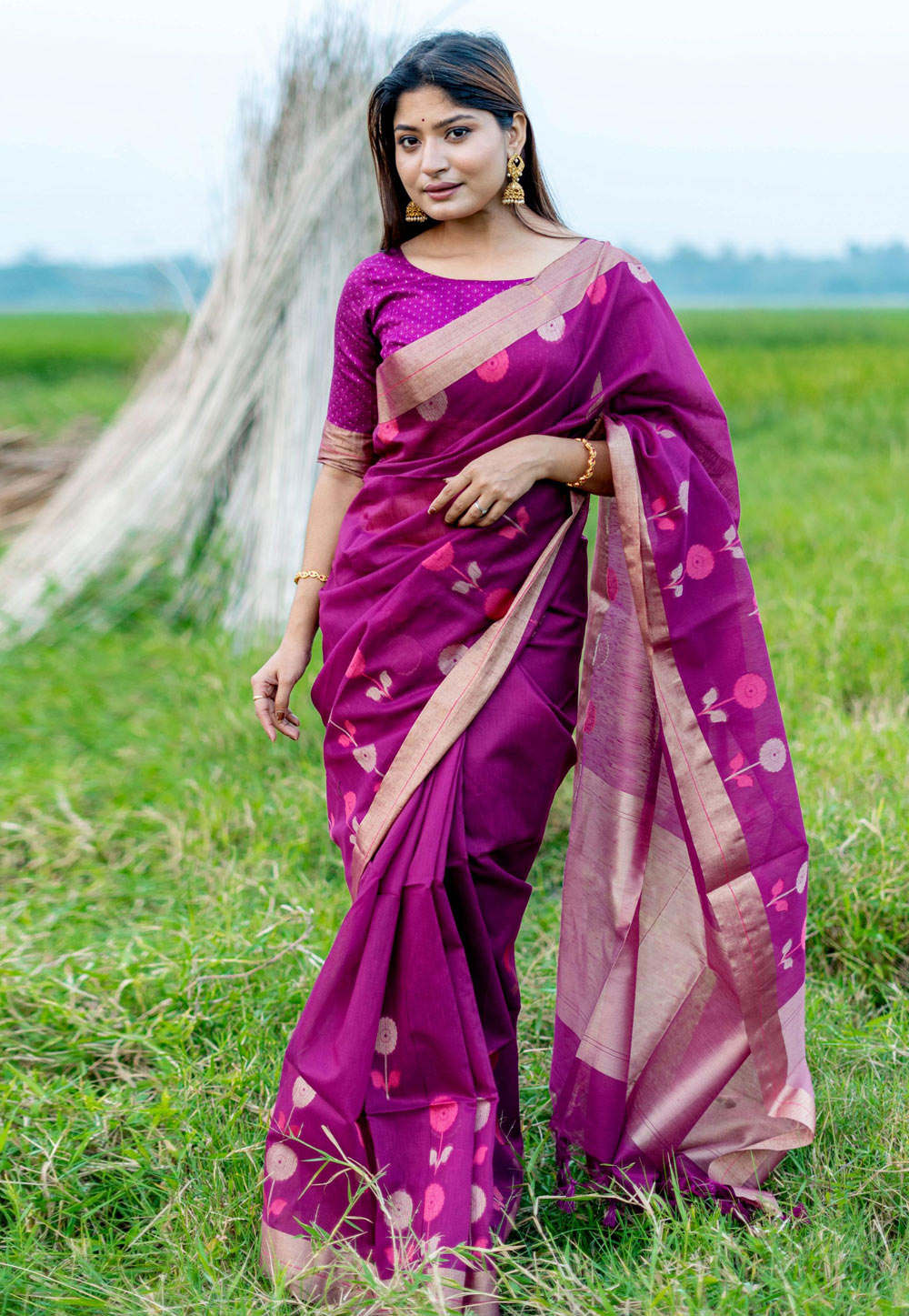 Purple Linen Saree With Blouse 280414