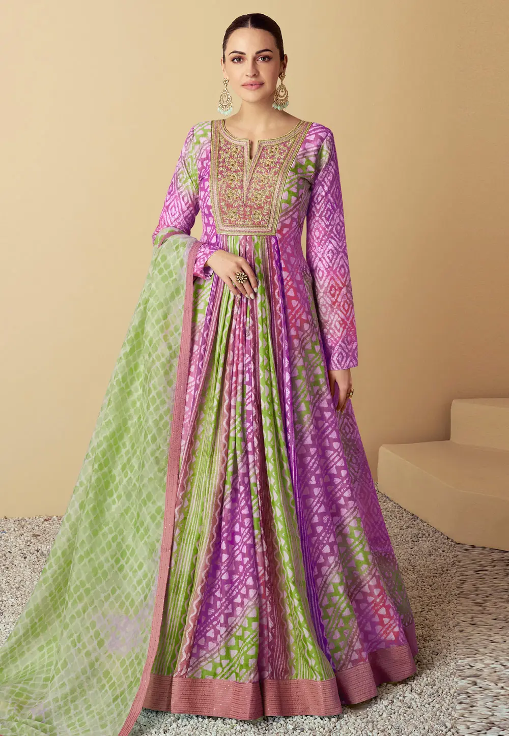 Purple Muslin Long Anarkali Suit 301439