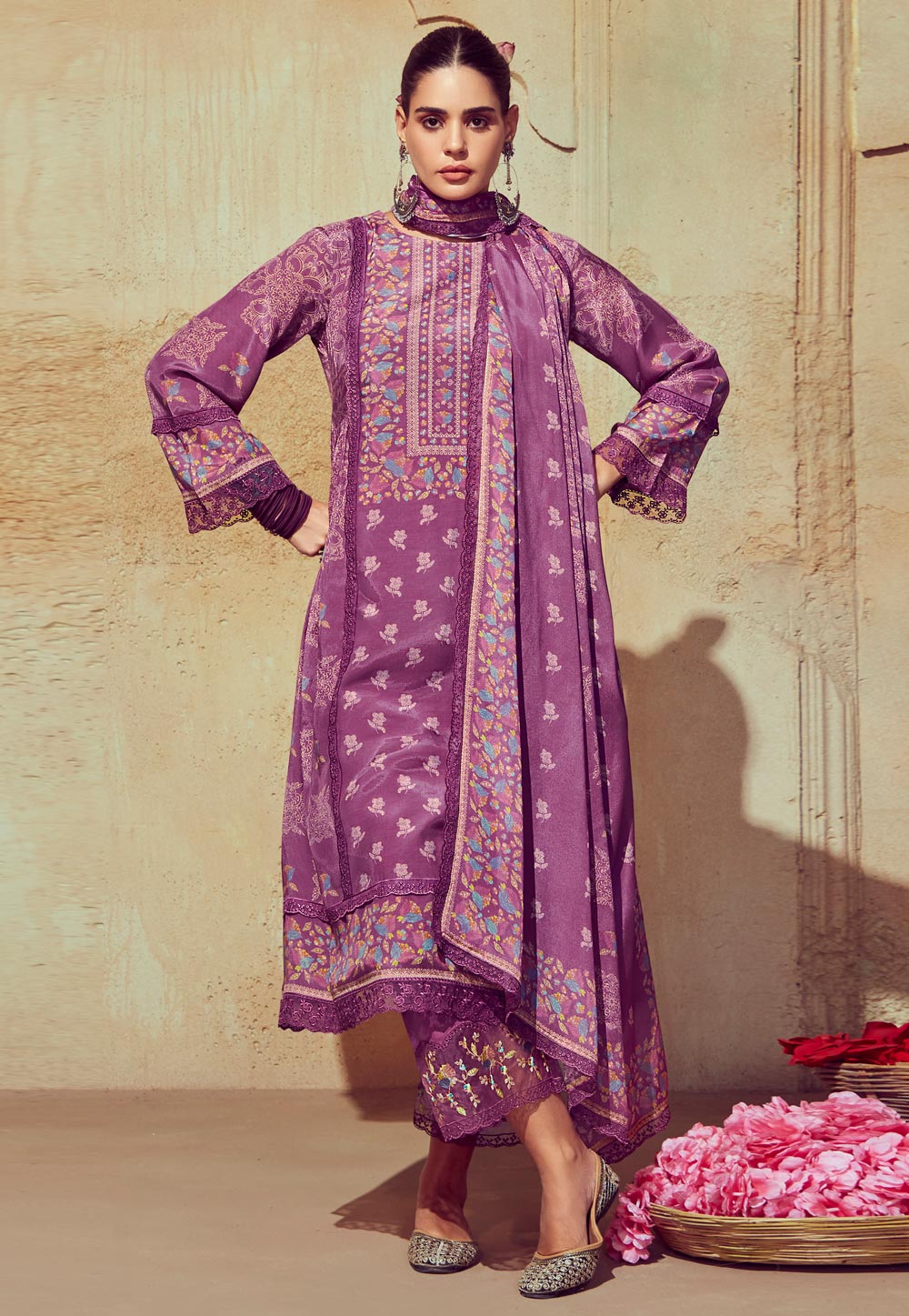 Purple Muslin Pakistani Suit 286867