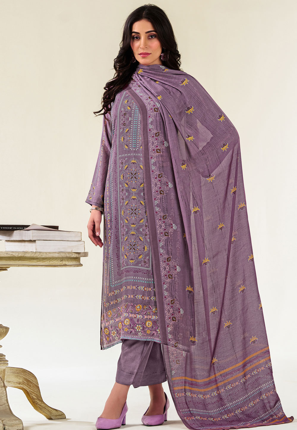 Purple Muslin Pant Style Suit 311059