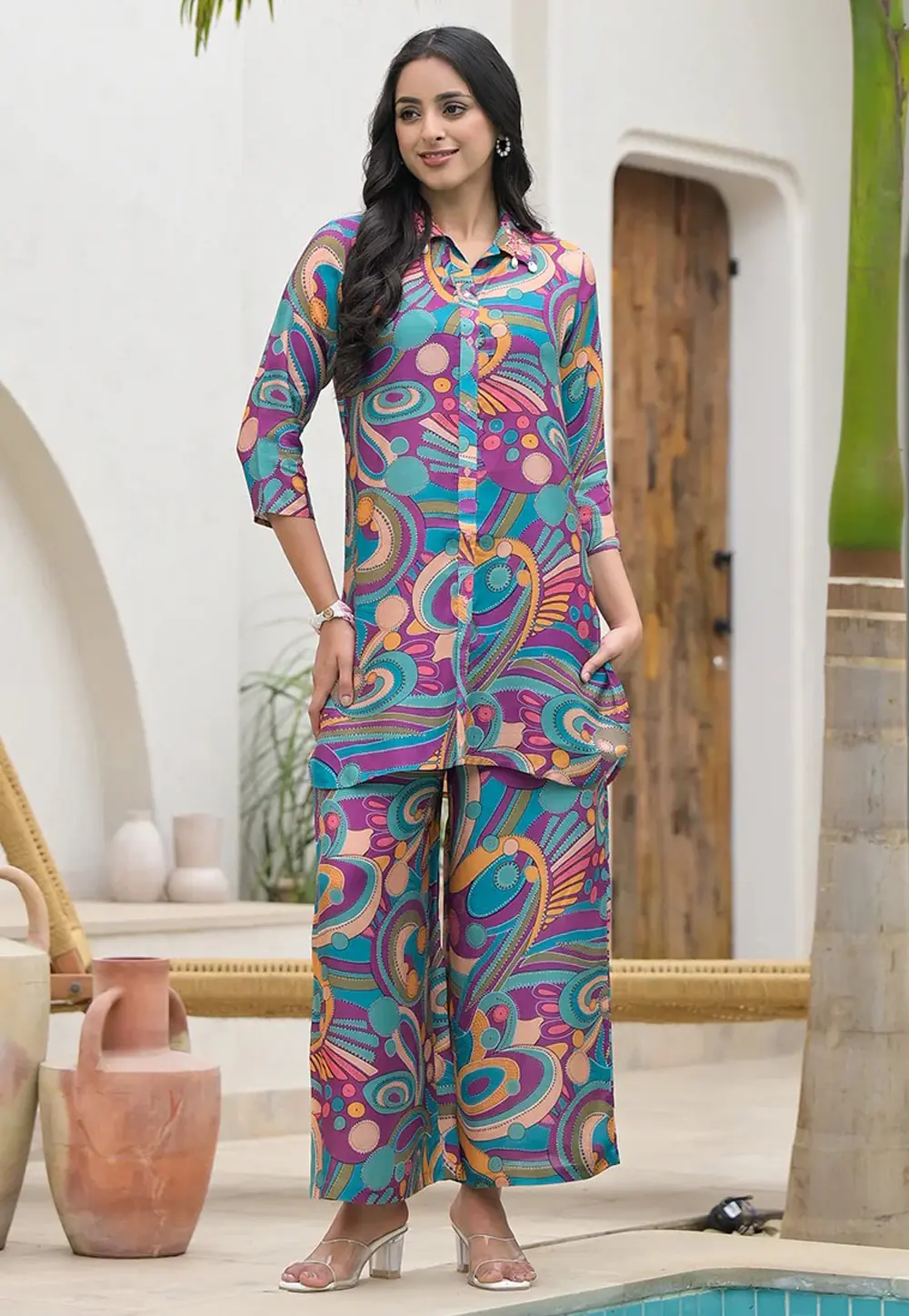 Purple Muslin Printed Co-Ords Set 304066