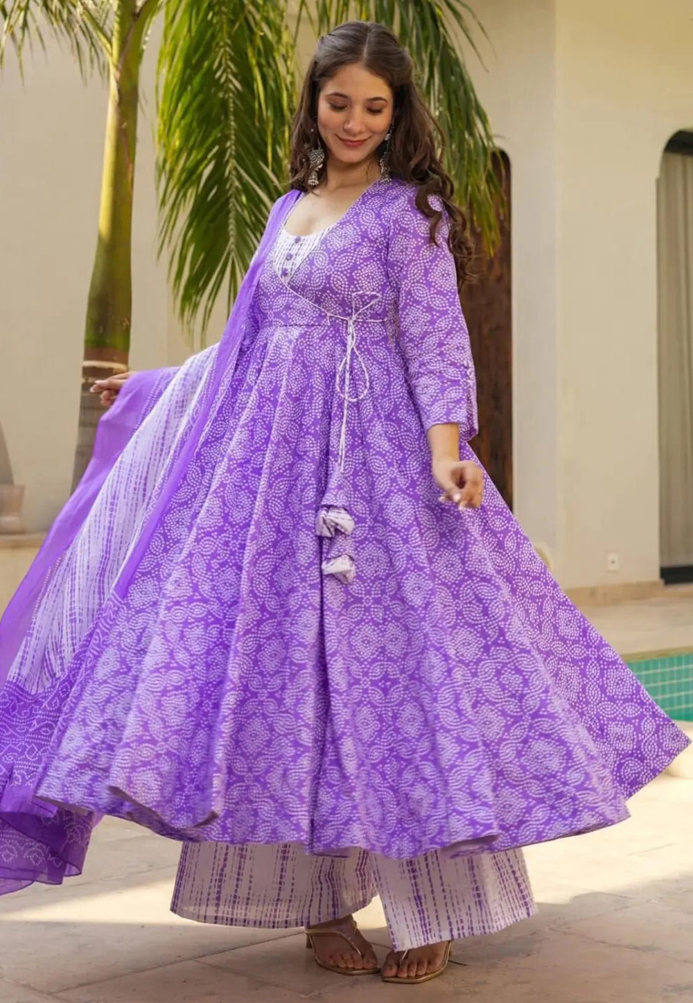 Purple Muslin Readymade Anarkali Suit With Palazzo 305897