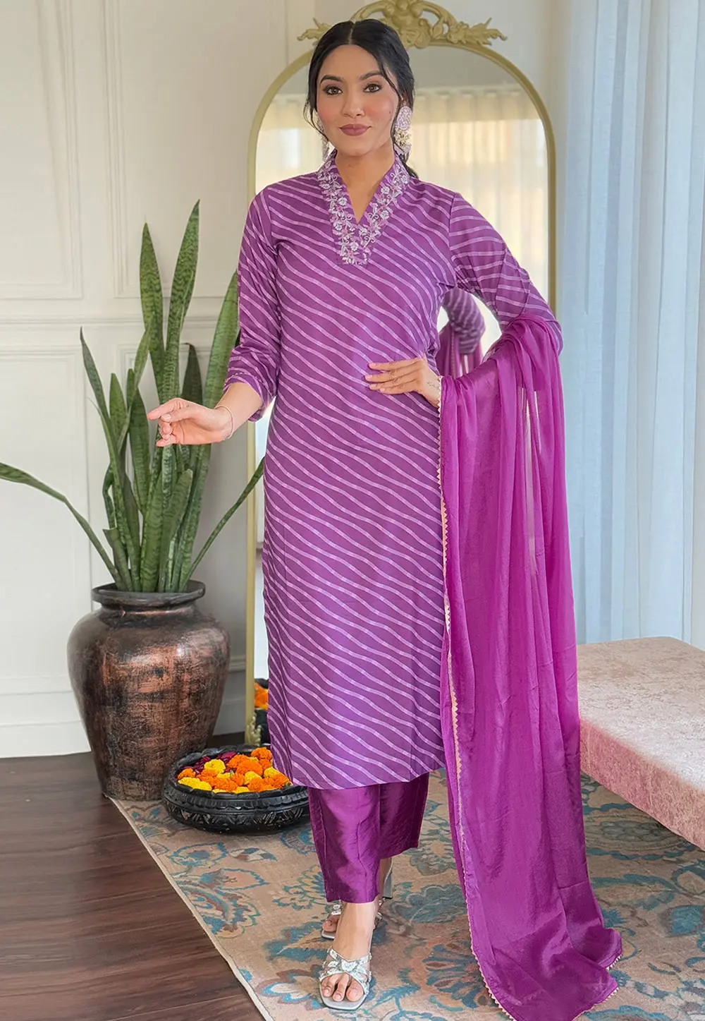 Purple Muslin Readymade Pakistani Suit 303966