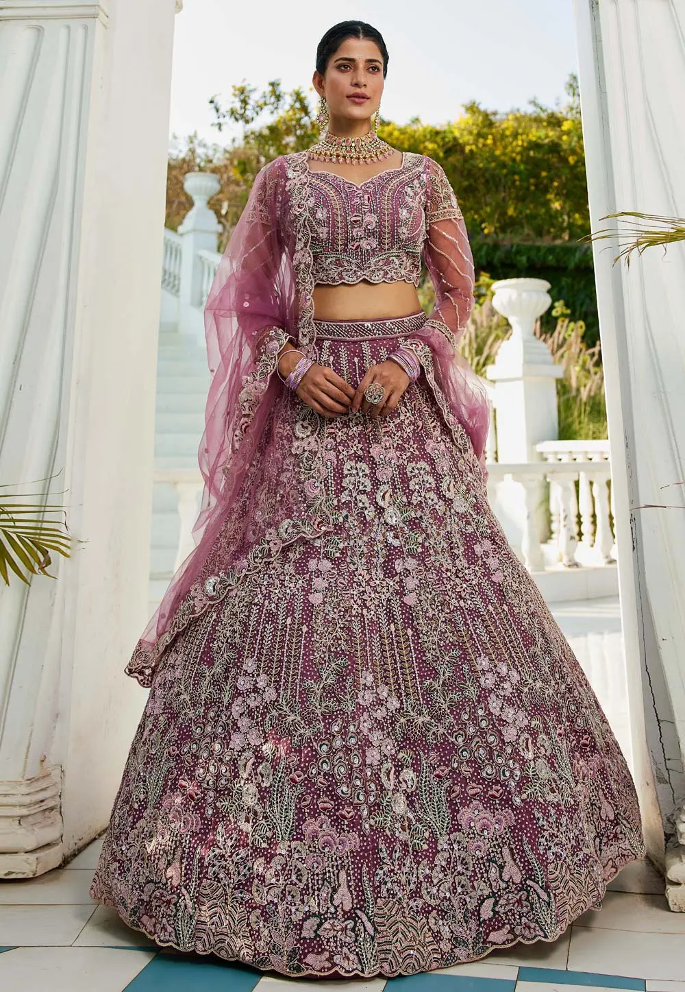 Purple Net A Line Lehenga Choli 304220