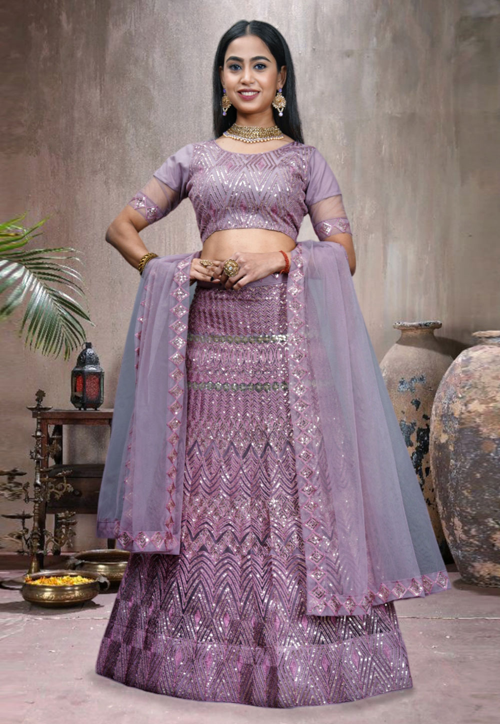 Purple Net A Line Lehenga Choli 287580