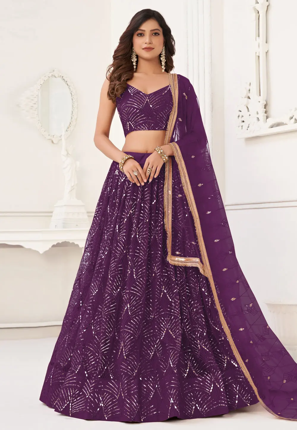 Purple Net Circular Lehenga Choli 299767