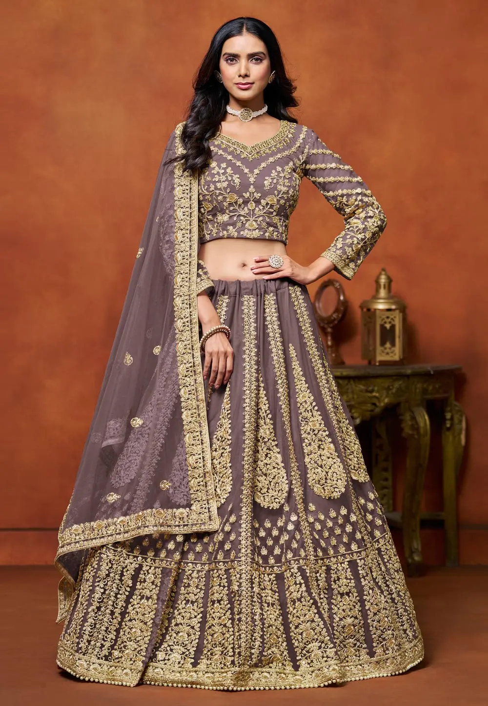 Purple Net Circular Lehenga Choli 298229