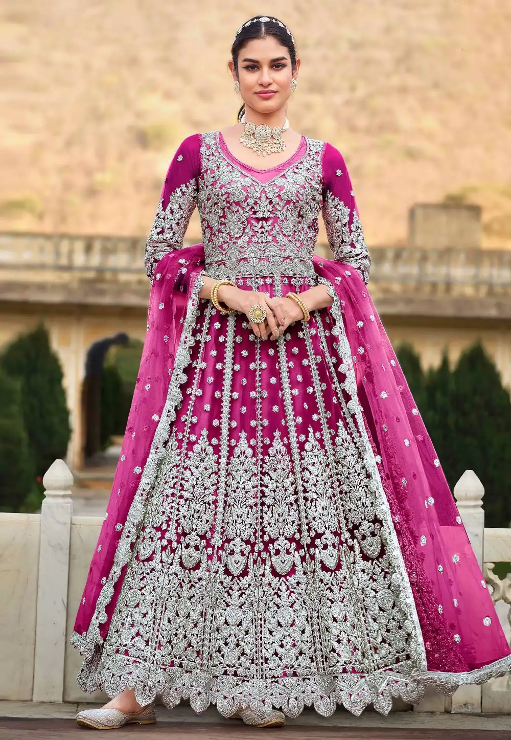 Purple Net Embroidered Long Anarkali Suit 291220