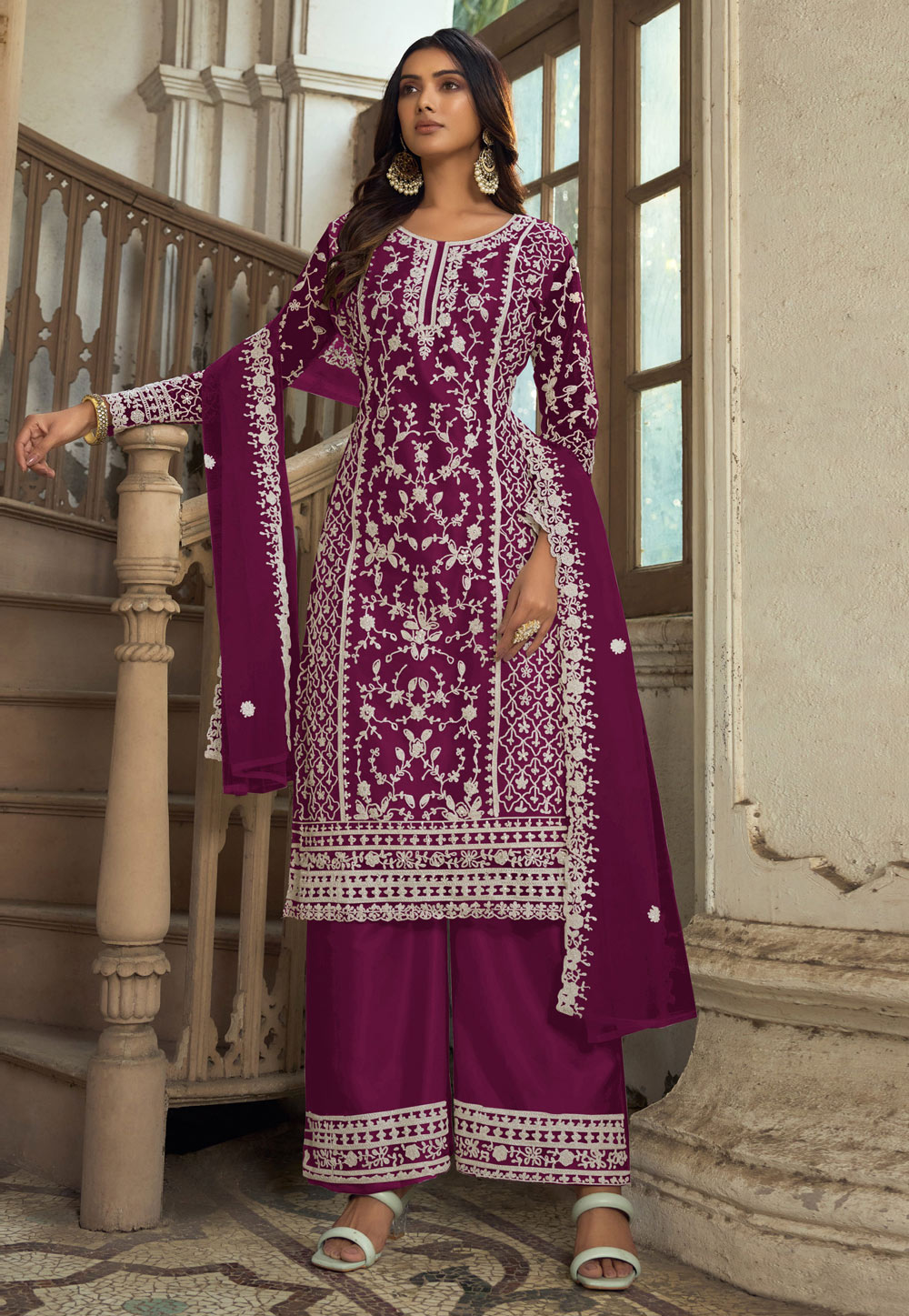 Purple Net Embroidered Pakistani Suit 278514