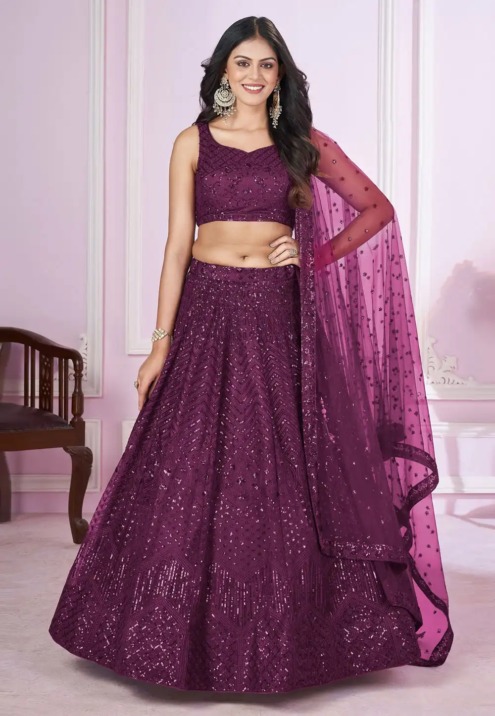 Purple Net Lehenga Choli 292054