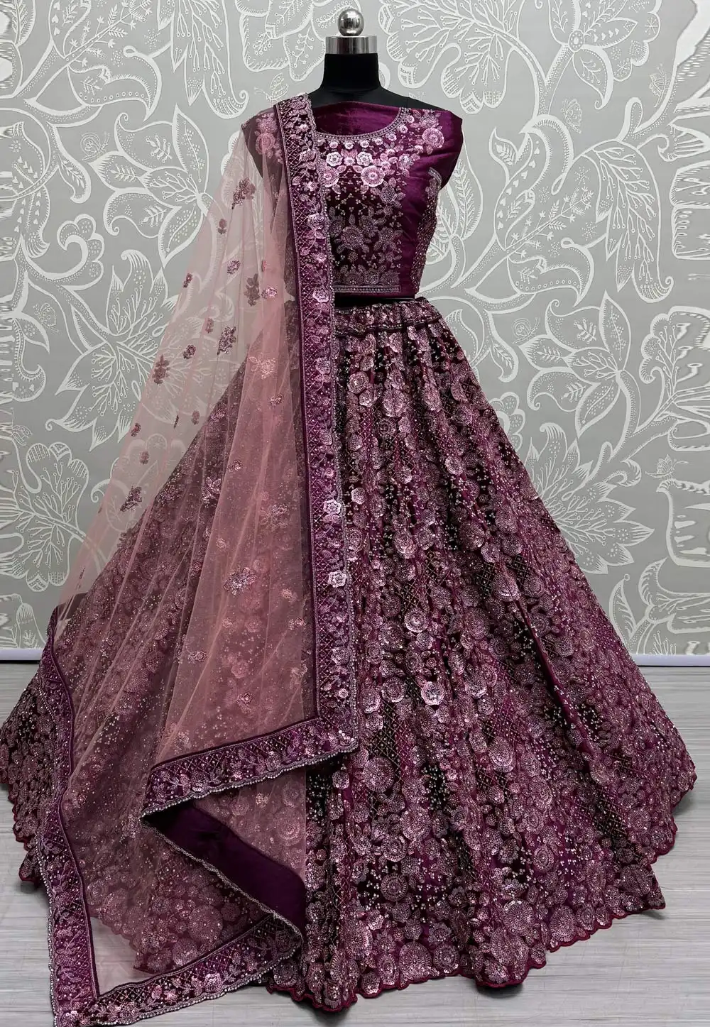 Purple Net Wedding Lehenga Choli 292122