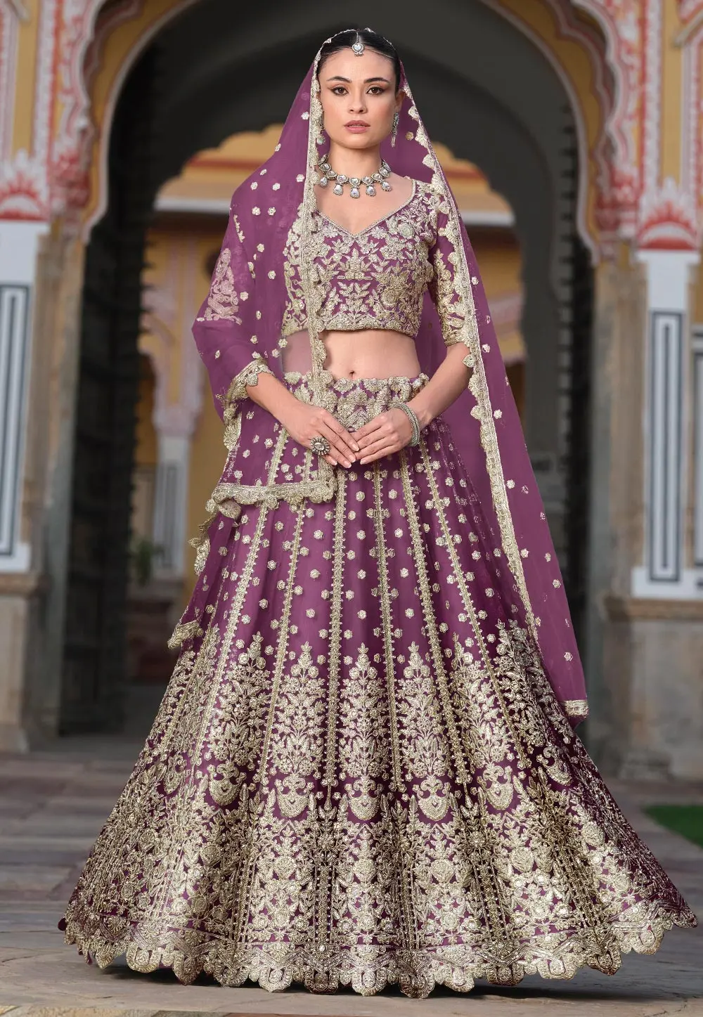 Purple Net Wedding Lehenga Choli 301458