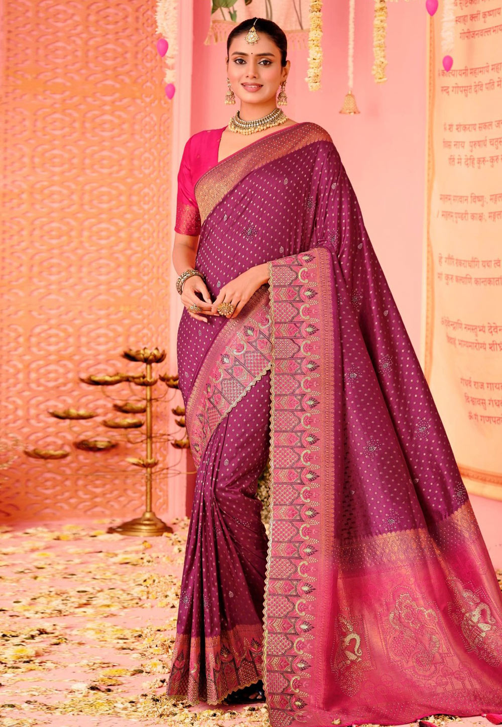 Purple Nylon Saree With Blouse 306173