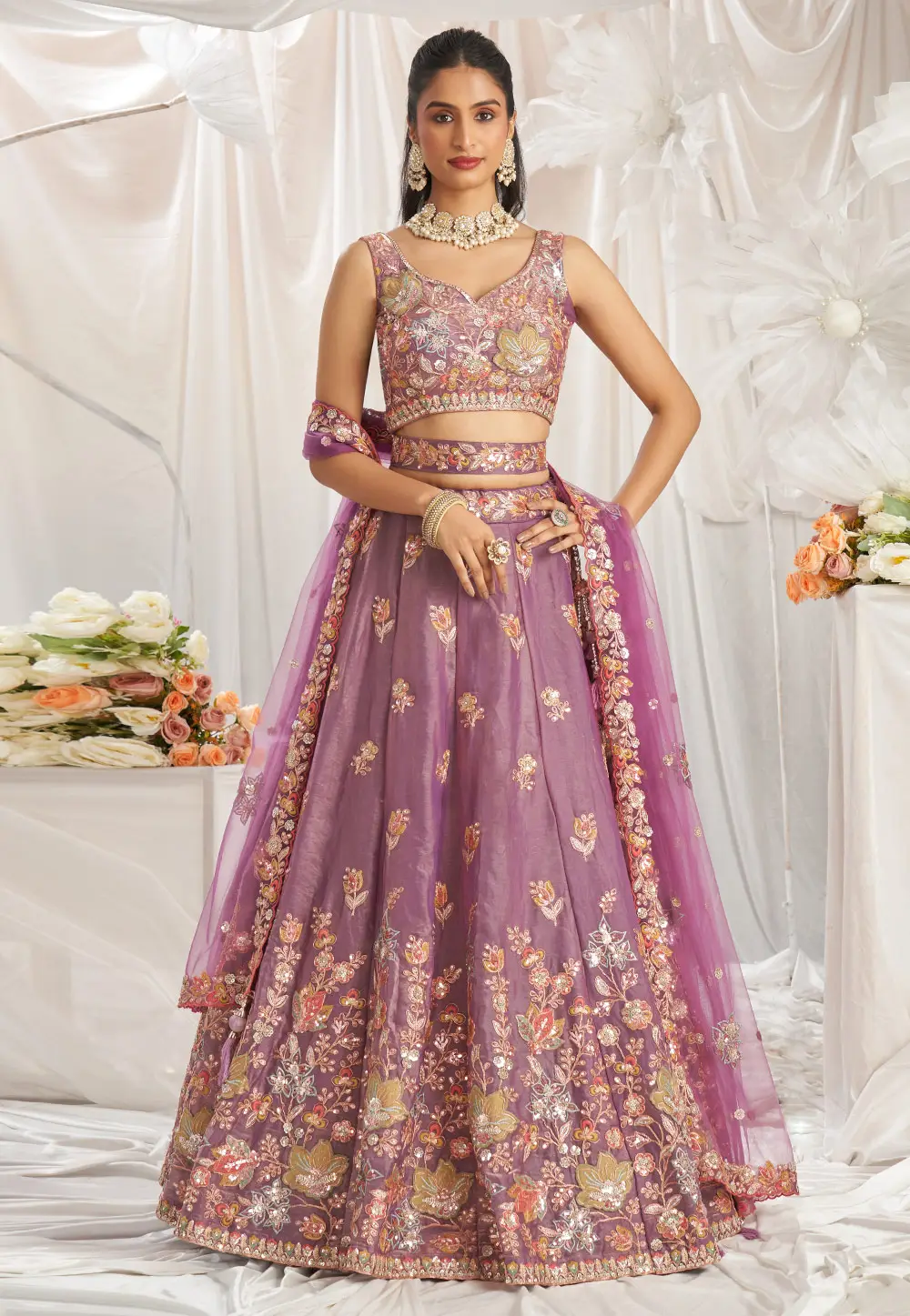 Purple Organza A Line Lehenga Choli 295372