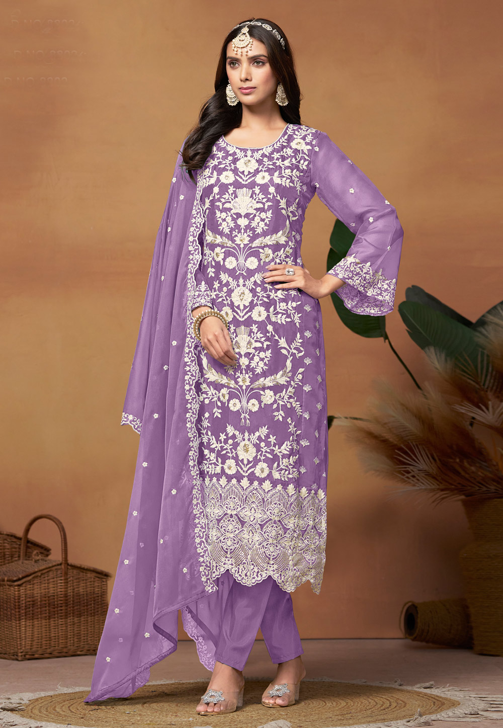 Purple Organza Embroidered Pakistani Suit 287105