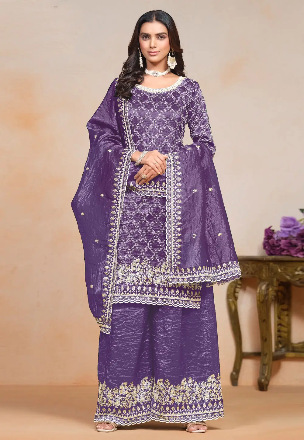 Purple Organza Pakistani Suit 296039