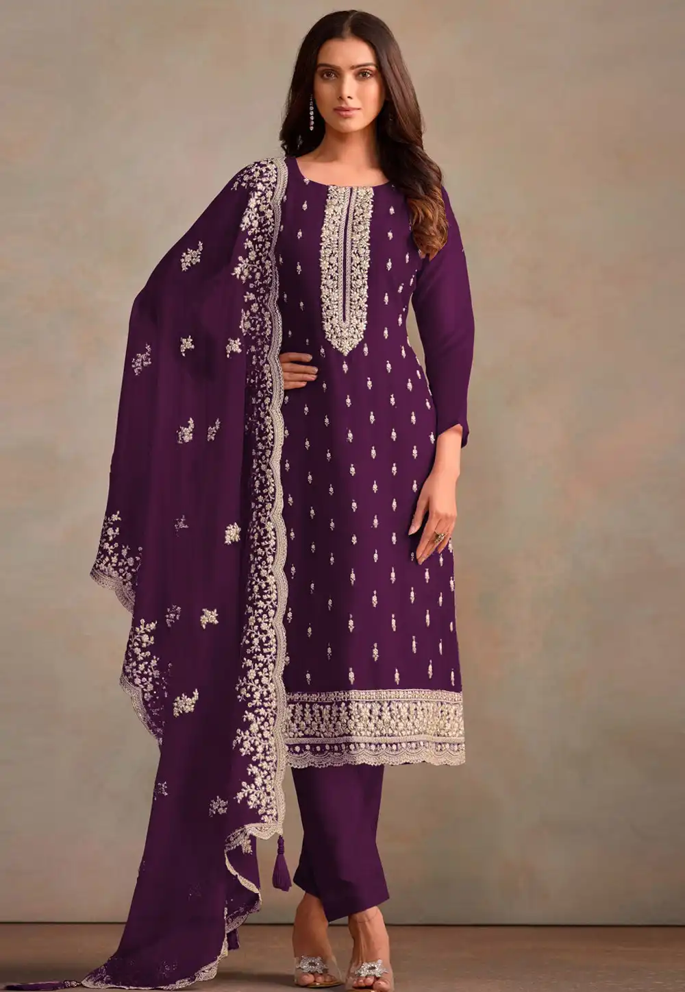 Purple Organza Pakistani Suit 295145