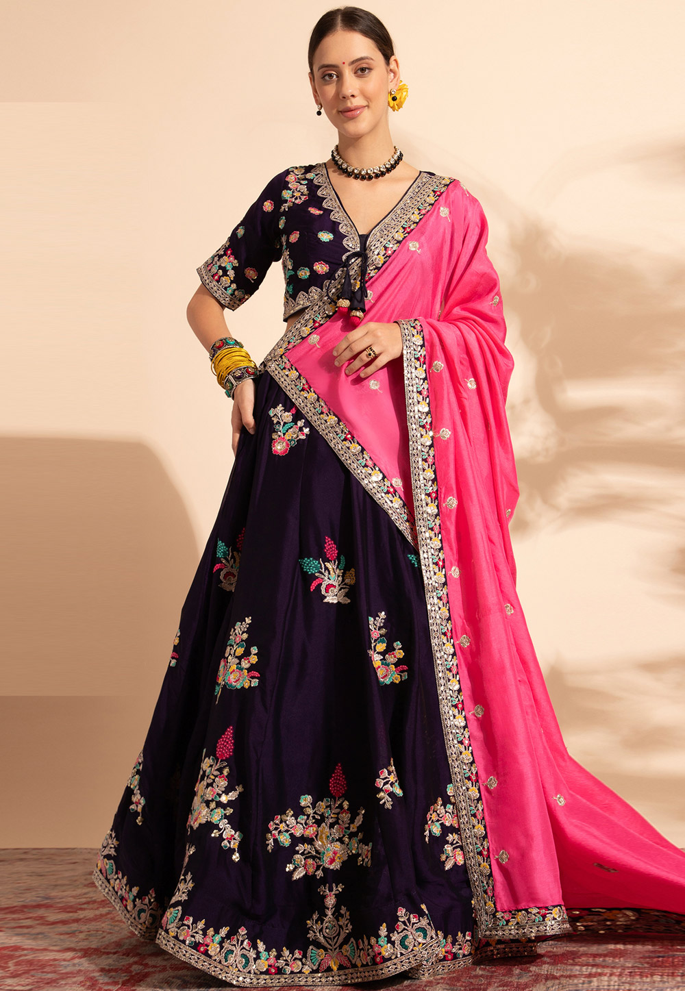 Purple Organza Readymade Lehenga Choli 286409