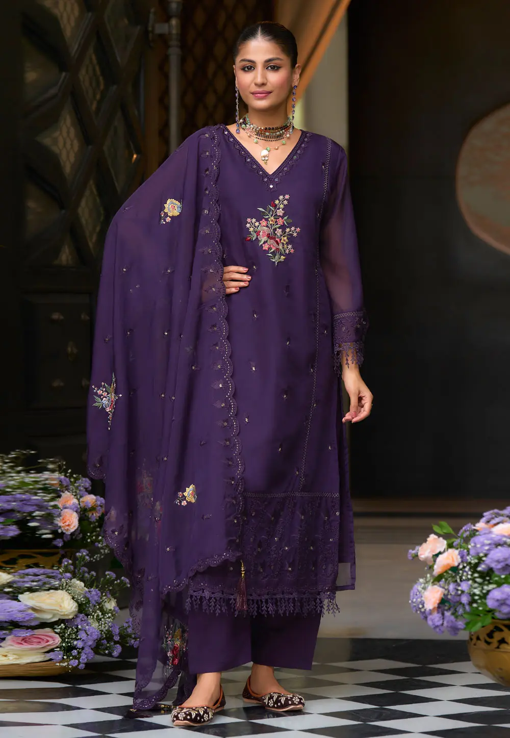 Purple Organza Readymade Pakistani Suit 304429