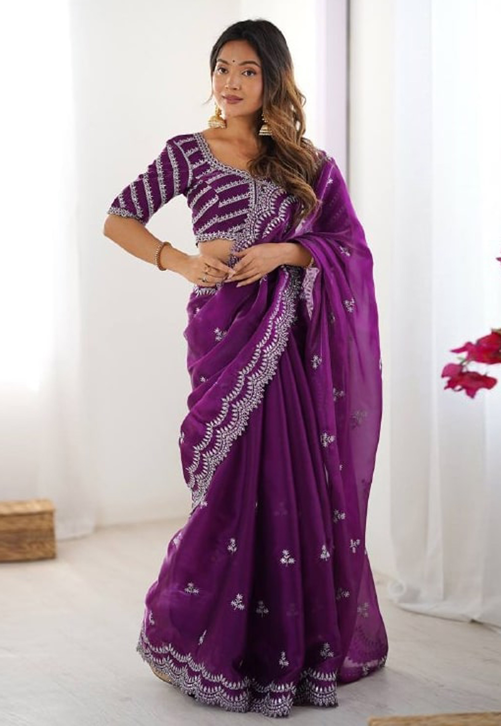 Purple Organza Saree With Blouse 310836