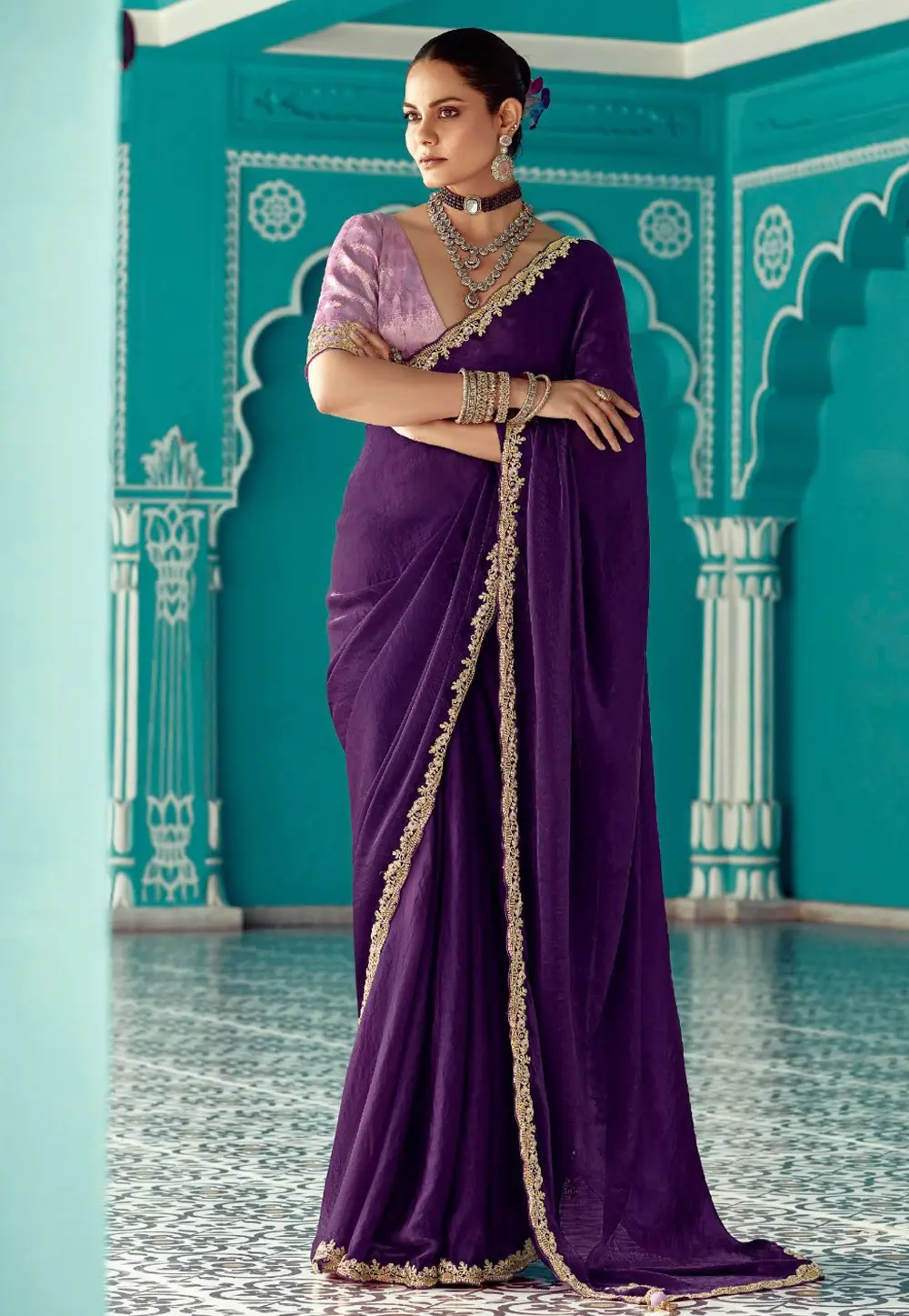 Purple Organza Saree With Blouse 304170