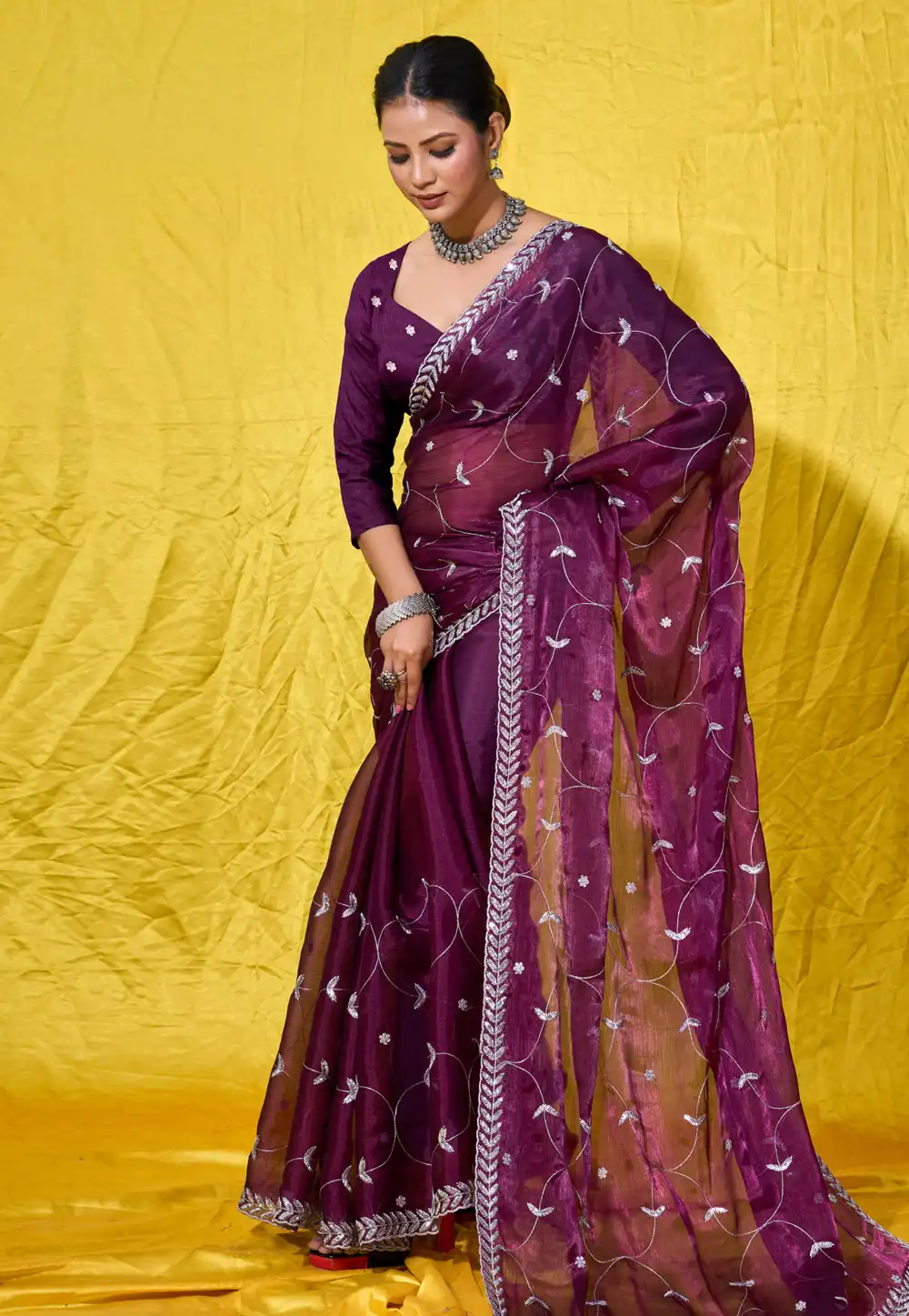 Purple Organza Saree With Blouse 289388