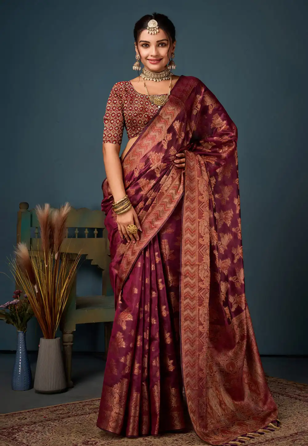 Purple Organza Saree With Blouse 295057