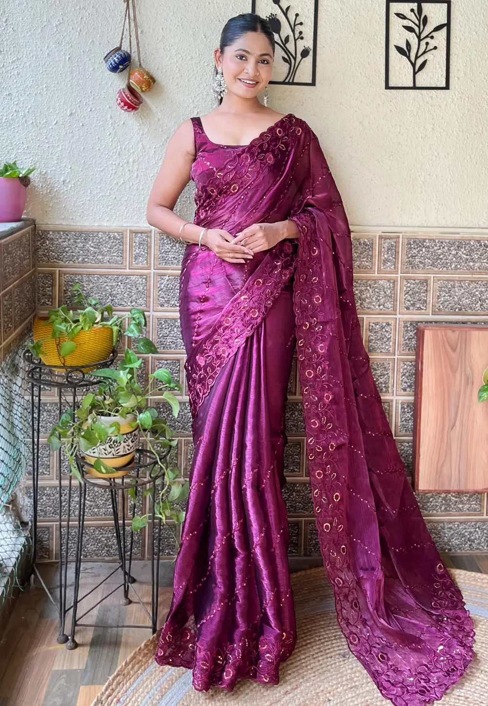 Purple Organza Saree With Blouse 296072