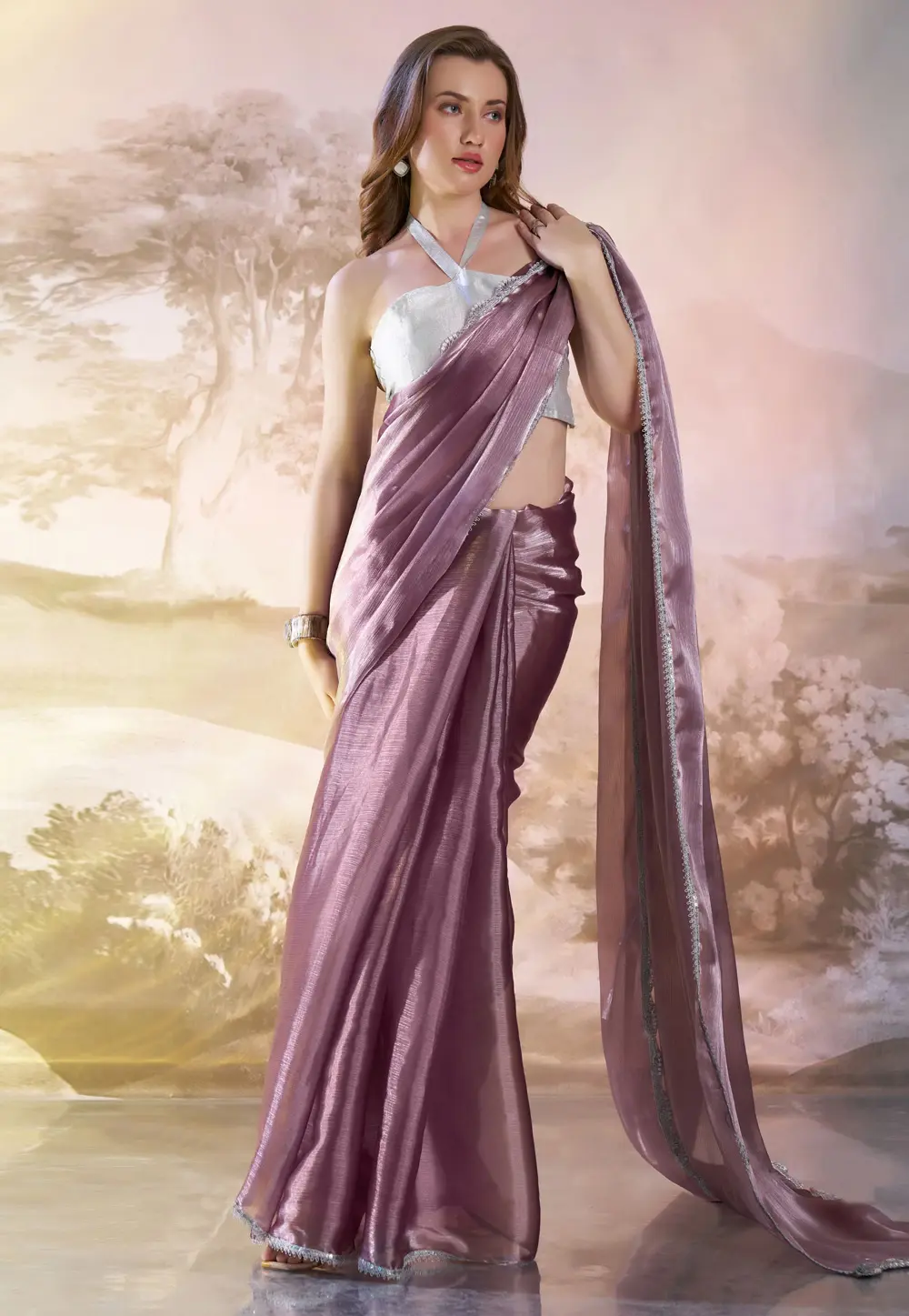 Purple Organza Saree With Blouse 304527