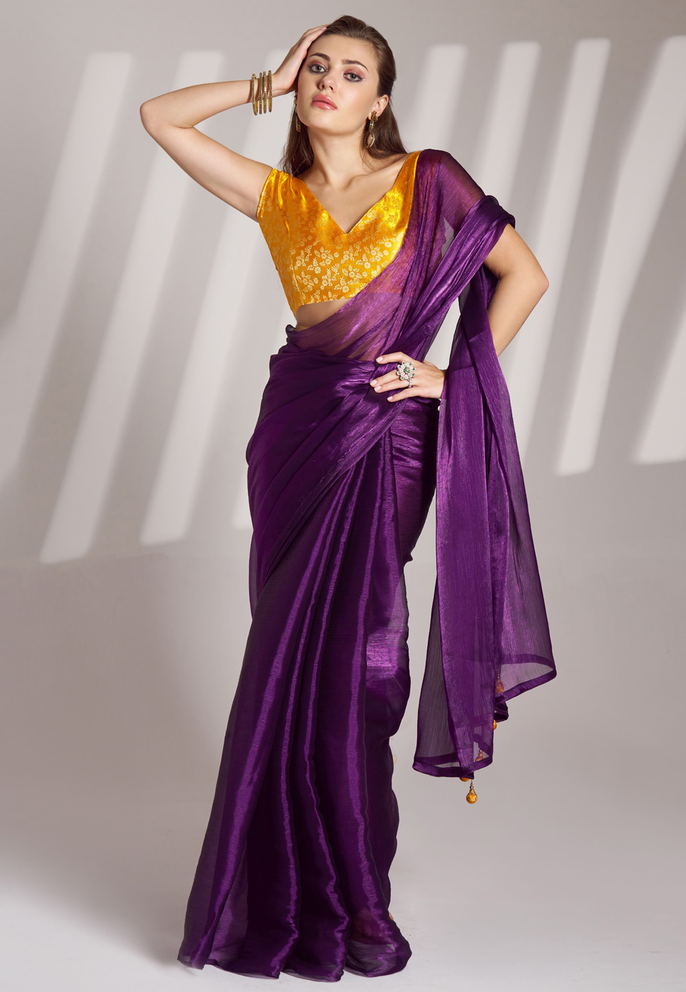 Purple Organza Saree With Blouse 305807