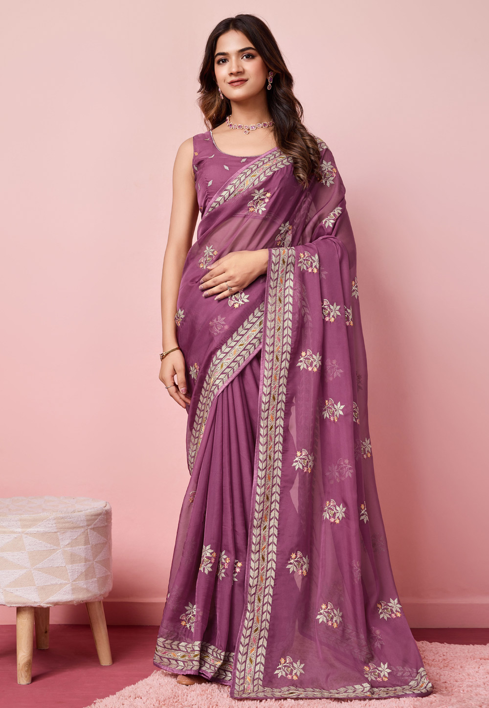 Purple Organza Saree With Blouse 287773