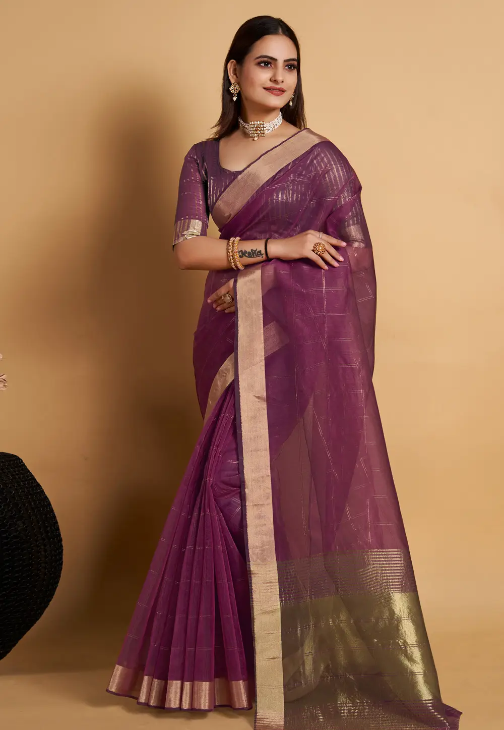 Purple Organza Saree With Blouse 296516