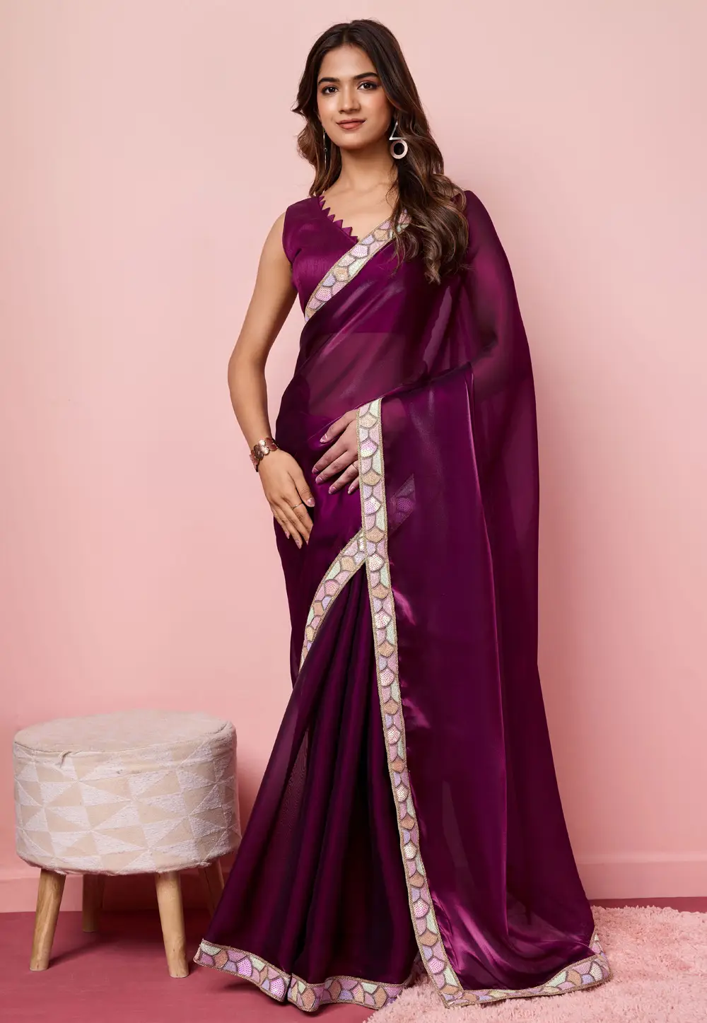 Purple Organza Saree With Blouse 296806