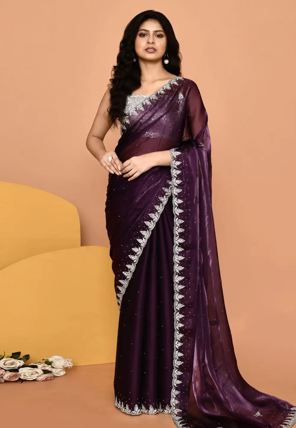 Purple Organza Saree With Blouse 296033