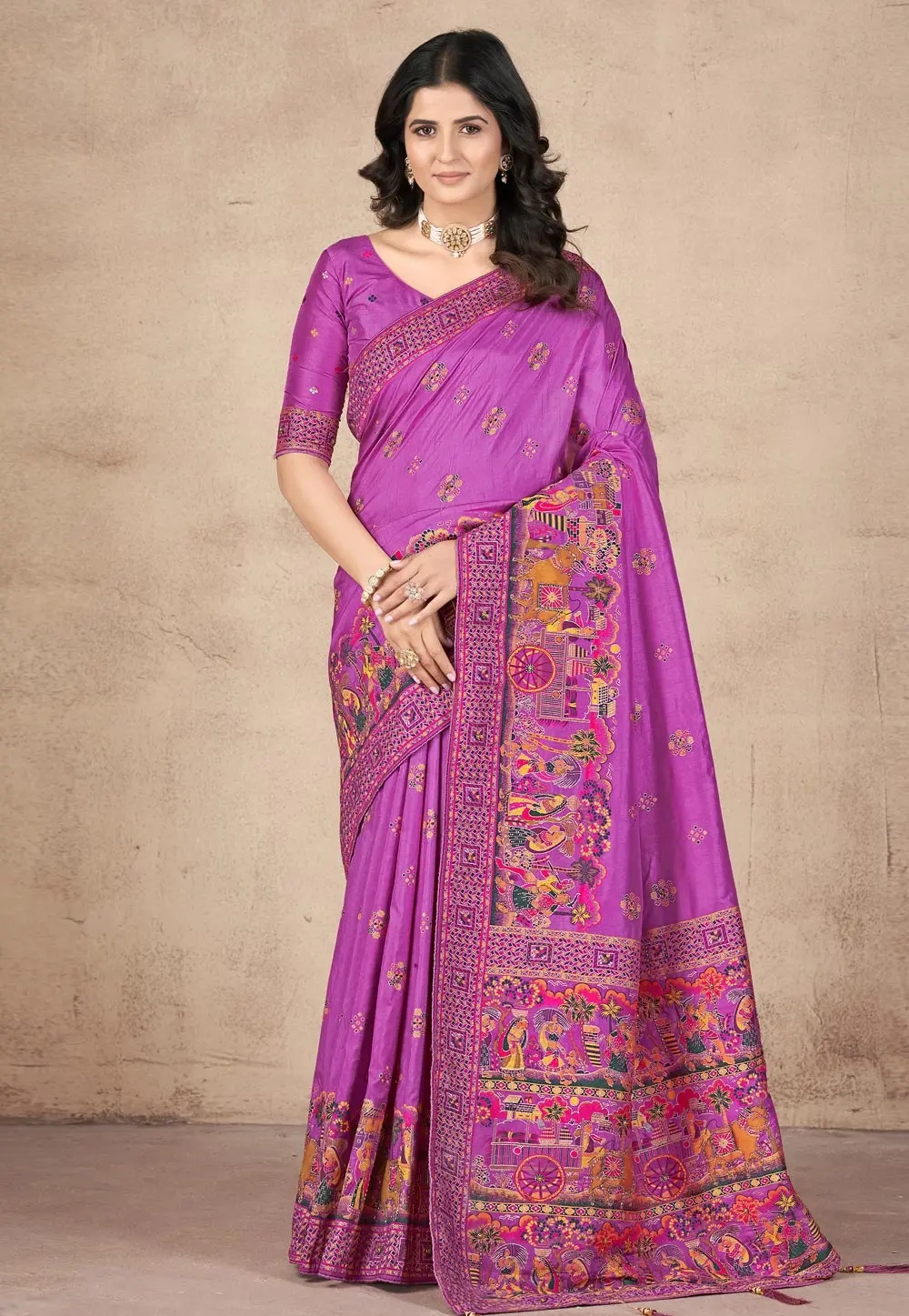 Purple Pashmina Saree With Blouse 298498