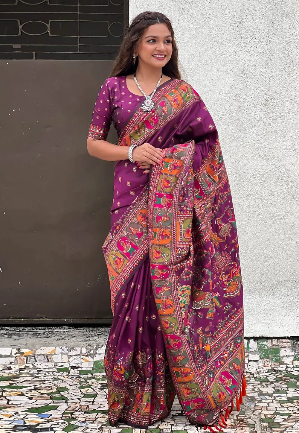 Purple Pashmina Saree With Blouse 295915