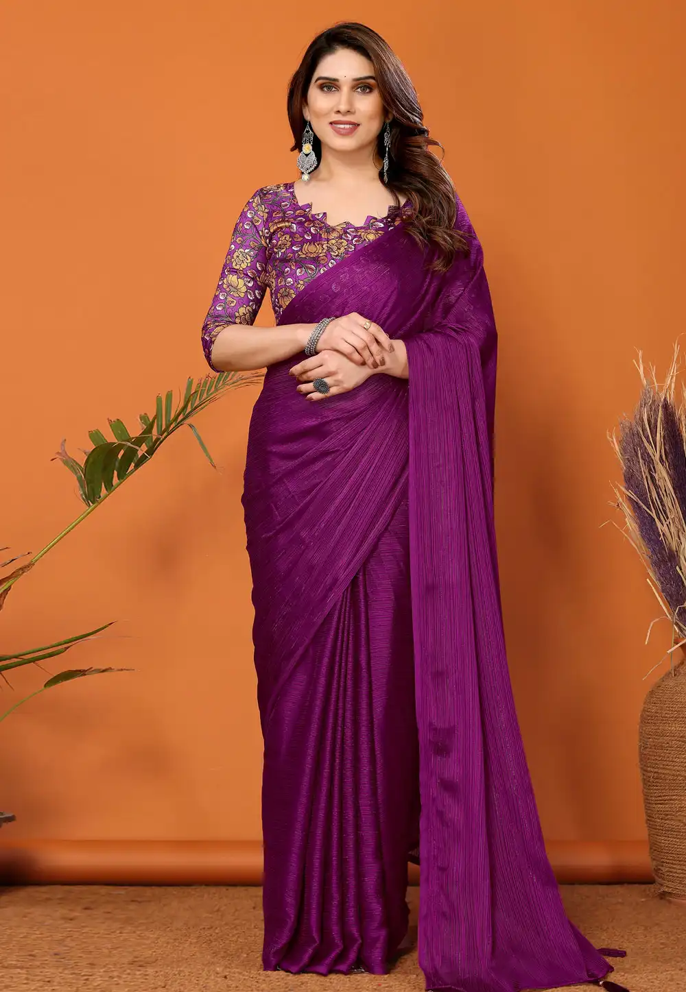 Purple Polyester Saree With Blouse 290707