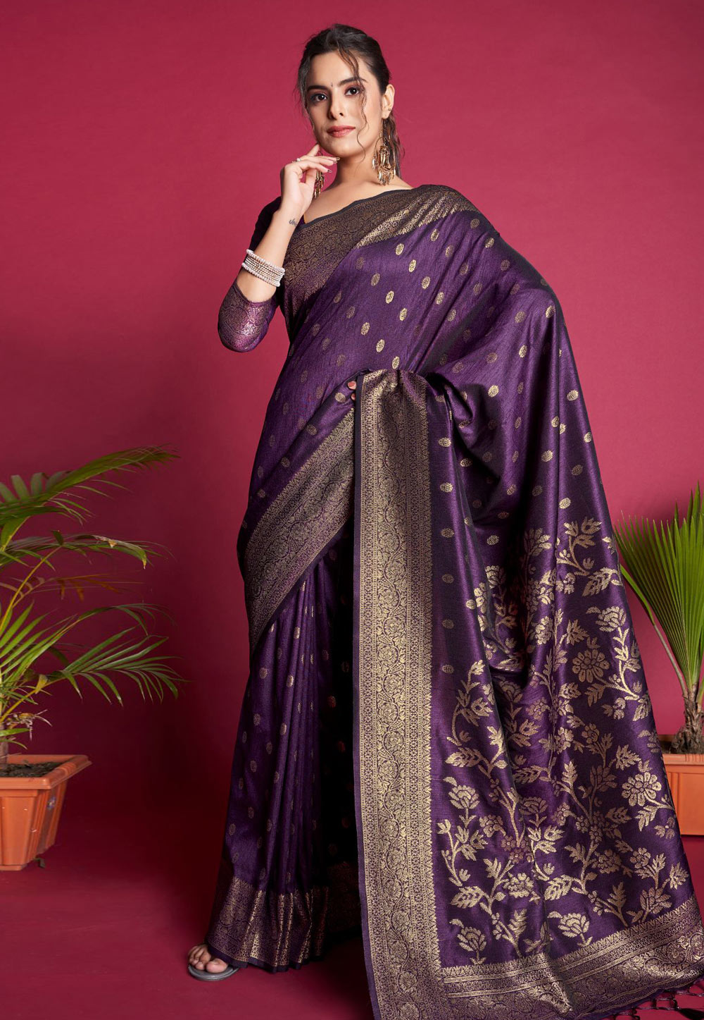 Purple Raw Silk Saree With Blouse 283016