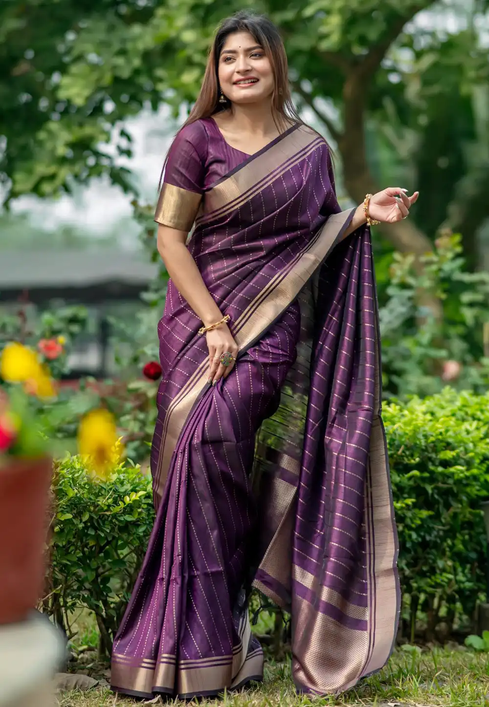 Purple Raw Silk Saree With Blouse 290848