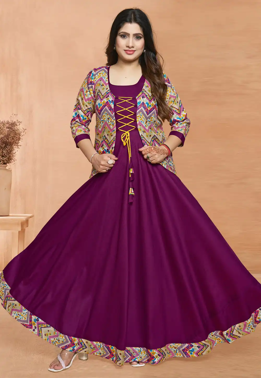 Purple Rayon Gown With Jacket 294867