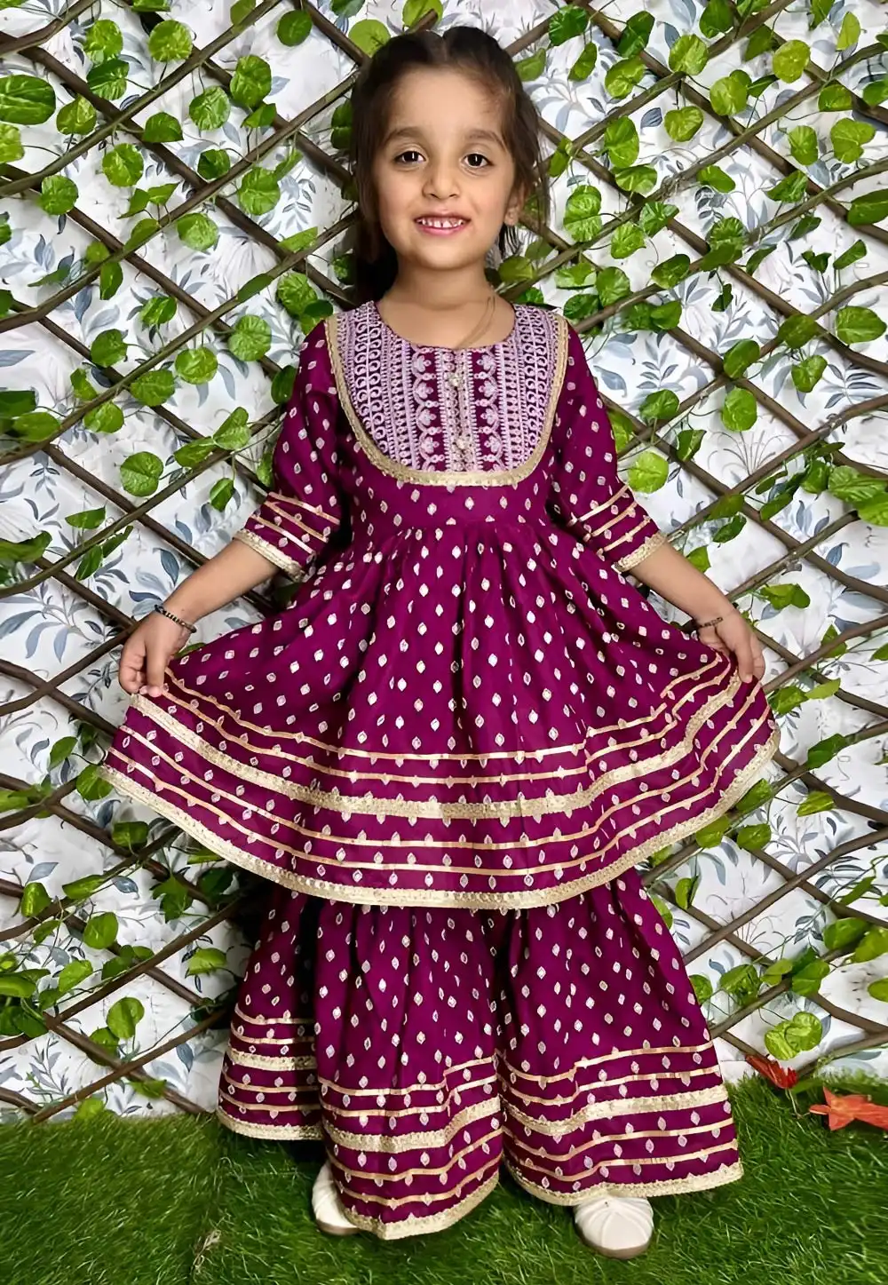 Purple Rayon Kids Sharara Suit 291009